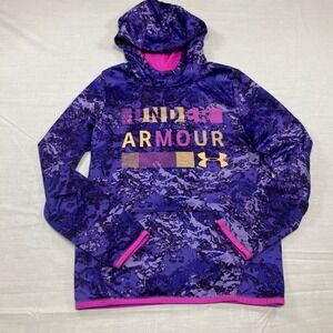 Under Armour Girls Purple Camo Pink ColdGear Hoodie SZ Youth Medium Sweatshirt